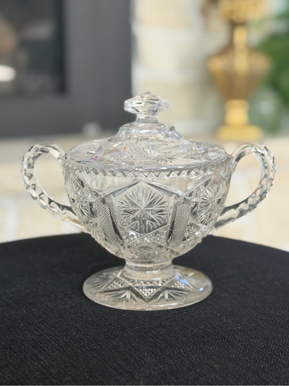 Brilliant Period Style Pressed Glass Sugar Bowl/Compote with Lid